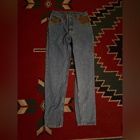 Y2K Buffalo David Bitton Blue Denim Jeans with Brown Leather Trim - Picture 6 of 6